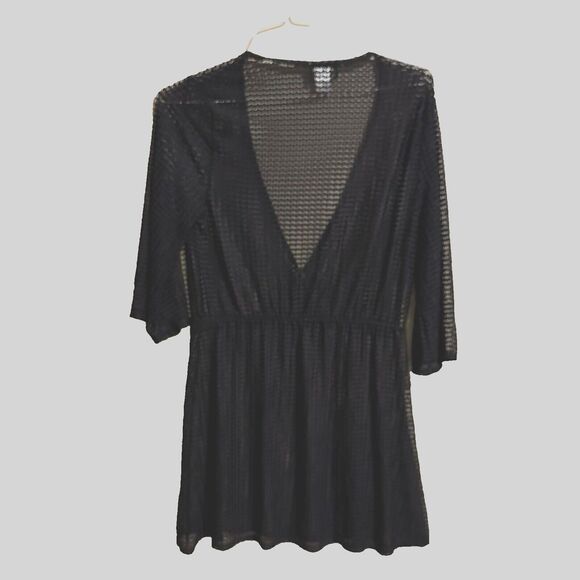 Jordan Taylor Black Mesh Swimsuit Cover Up Dress Tunic Spring Break Size L - Picture 1 of 9